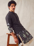 Men’s Heavy Designer Long Kurta – Black Embroidered - Jaipuri Crown