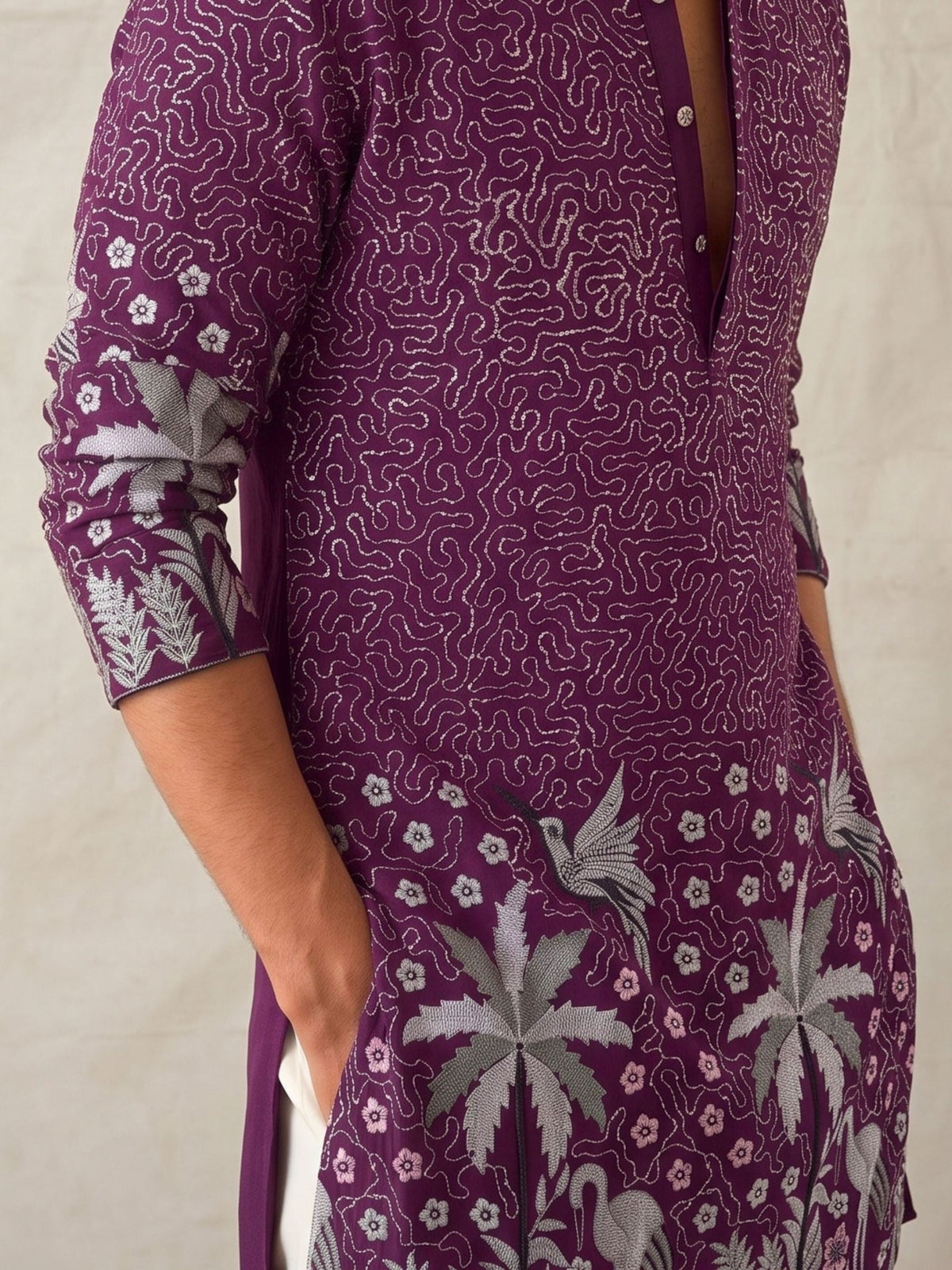 Men’s Heavy Designer Long Kurta – Purple Embroidered - Jaipuri Crown