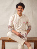 Men’s Heavy Designer Long Kurta – White Satin Embroidered - Jaipuri Crown