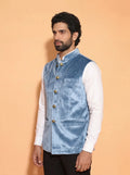 Men's Light Blue Velvet Nehru Jacket - Jaipuri Crown