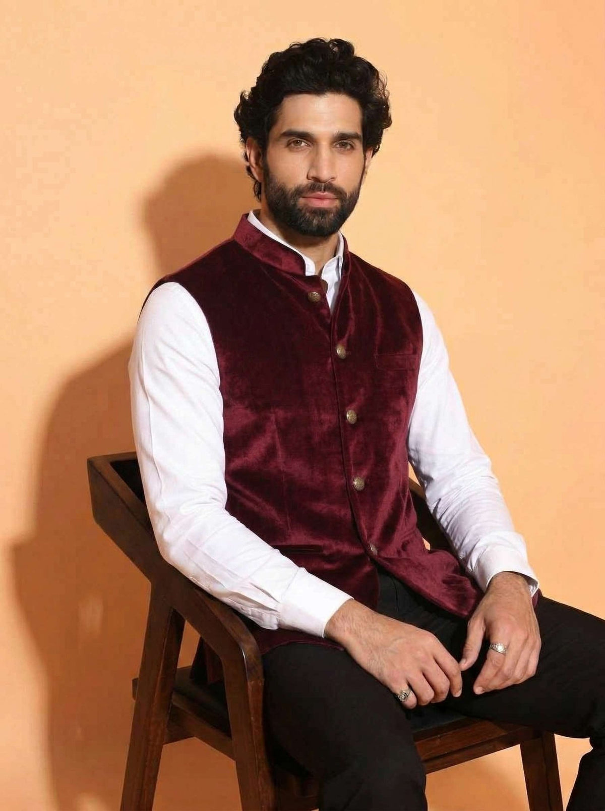 Men's Maroon Velvet Nehru Jacket - Jaipuri Crown