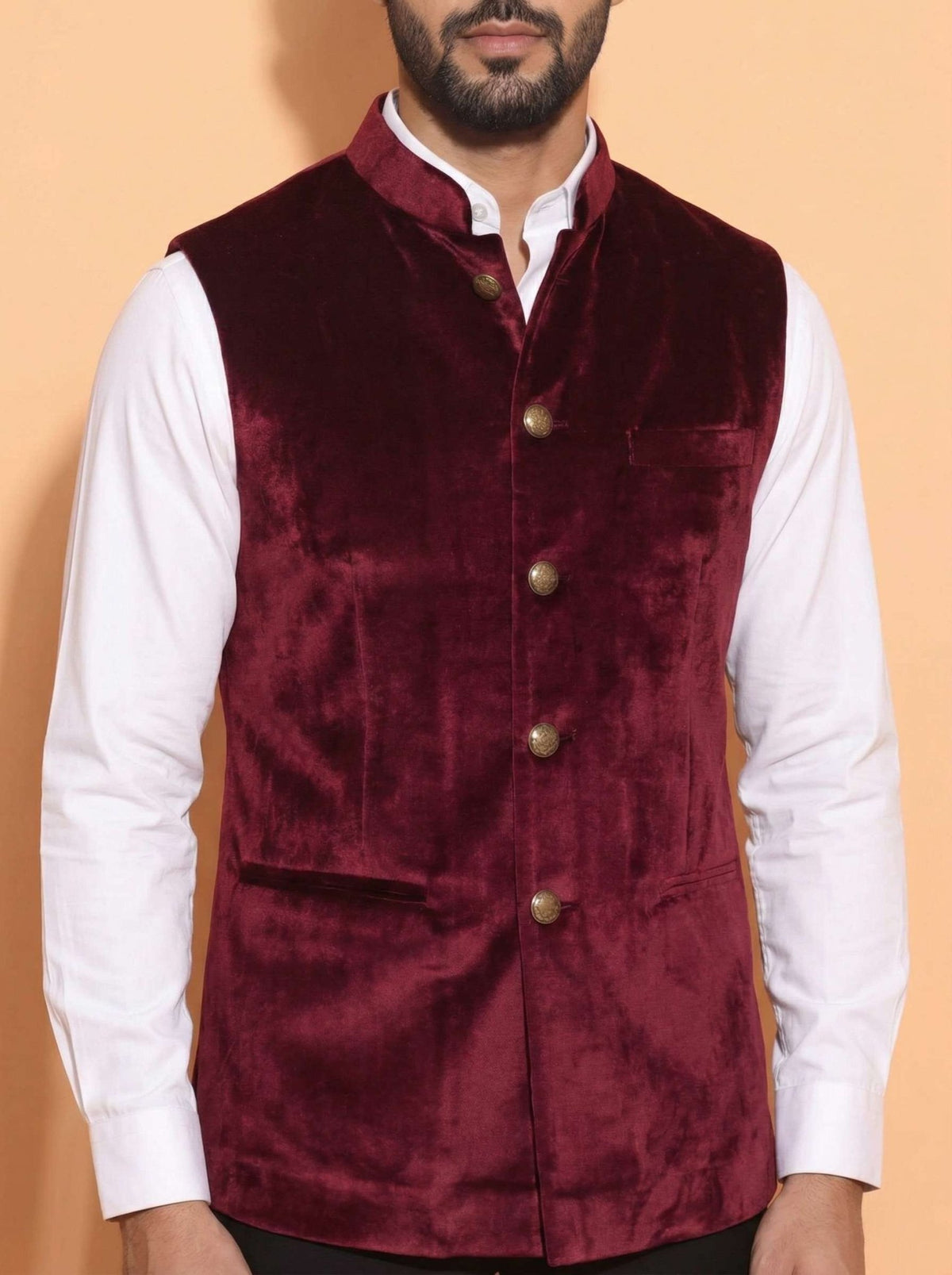 Men's Maroon Velvet Nehru Jacket - Jaipuri Crown