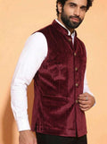 Men's Maroon Velvet Nehru Jacket - Jaipuri Crown