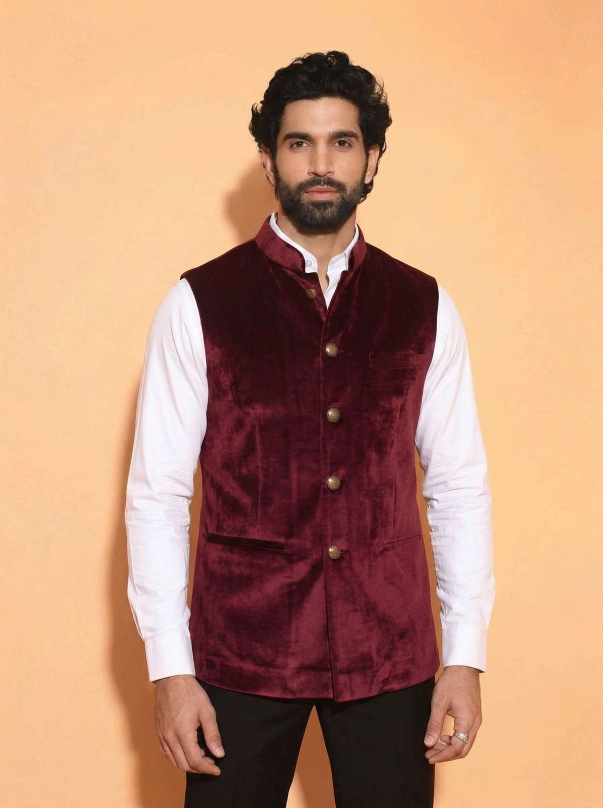 Men's Maroon Velvet Nehru Jacket - Jaipuri Crown