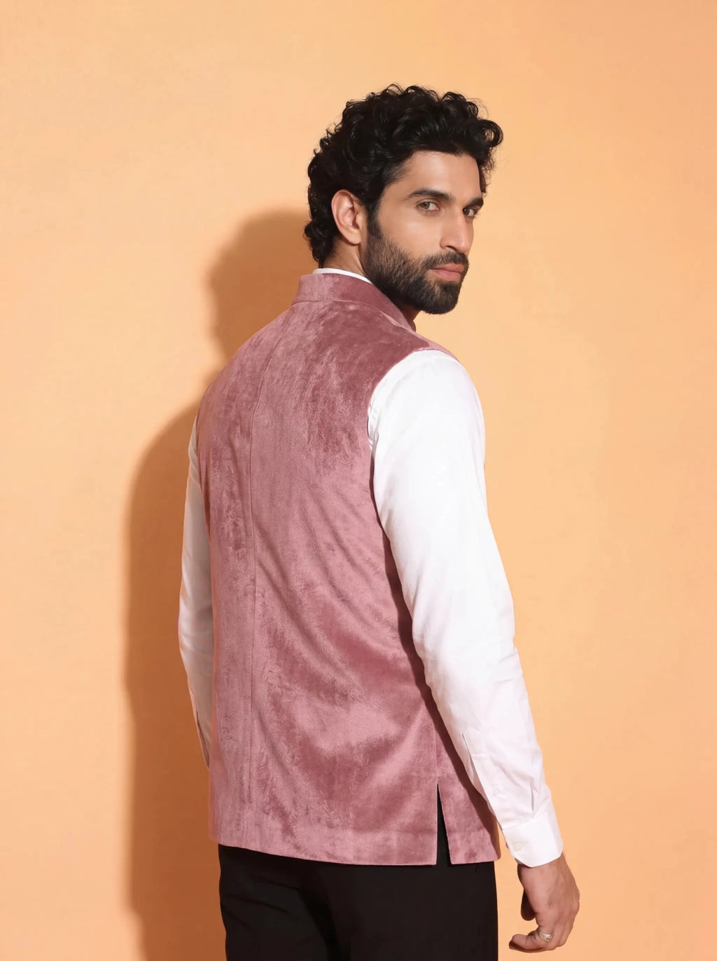 Men's Pink Velvet Nehru Jacket - Jaipuri Crown