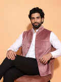 Men's Pink Velvet Nehru Jacket - Jaipuri Crown