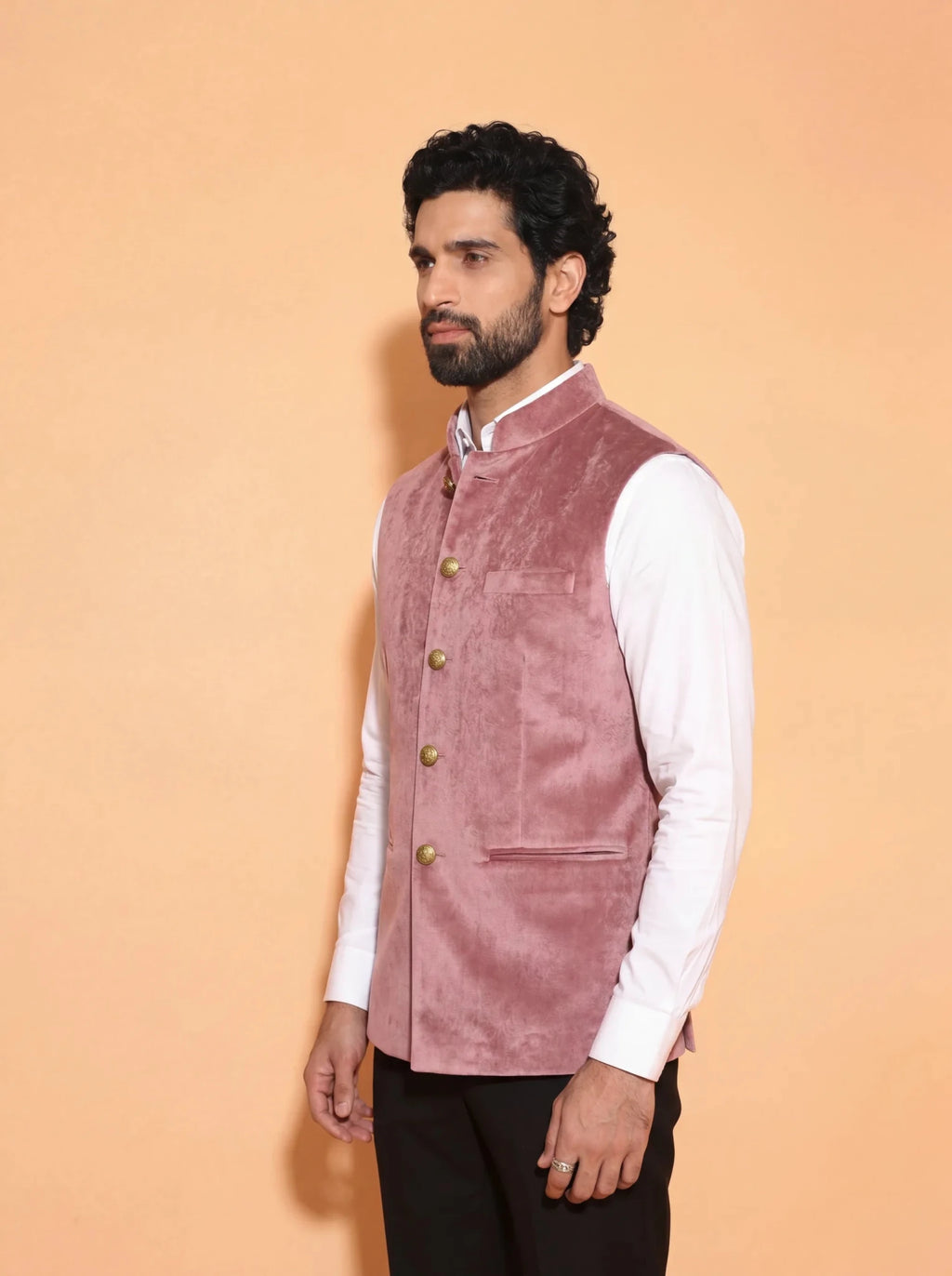 Men's Pink Velvet Nehru Jacket - Jaipuri Crown