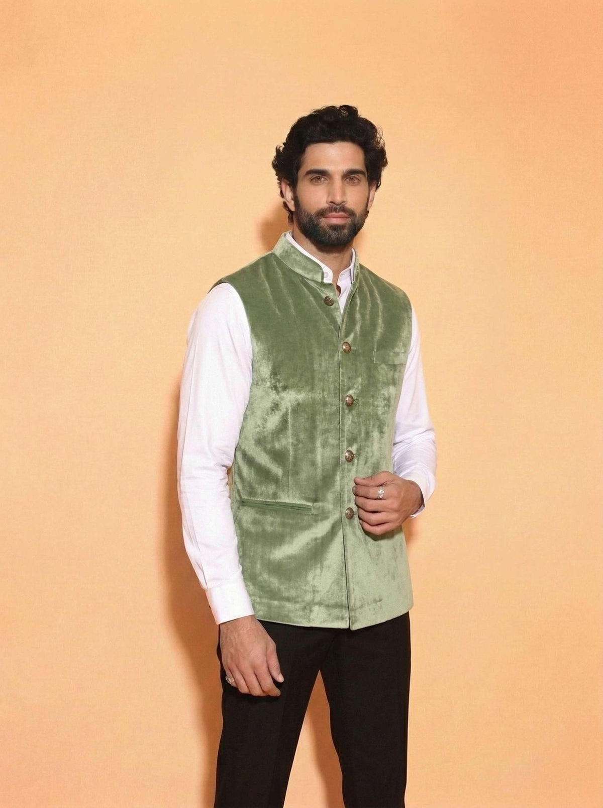 Men's Pista Velvet Nehru Jacket - Jaipuri Crown