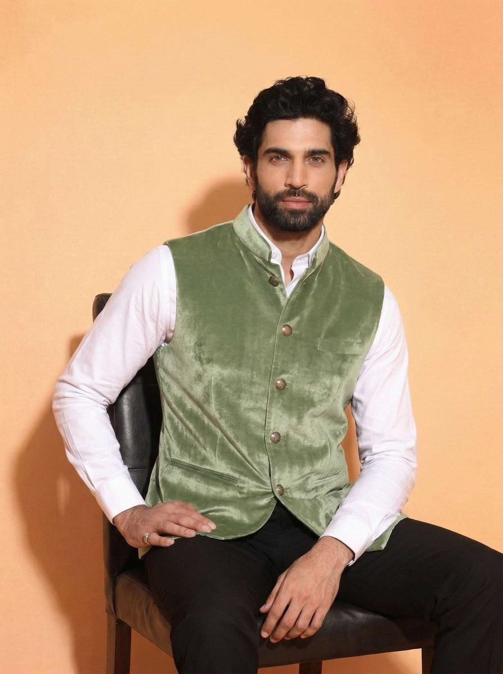 Men's Pista Velvet Nehru Jacket - Jaipuri Crown