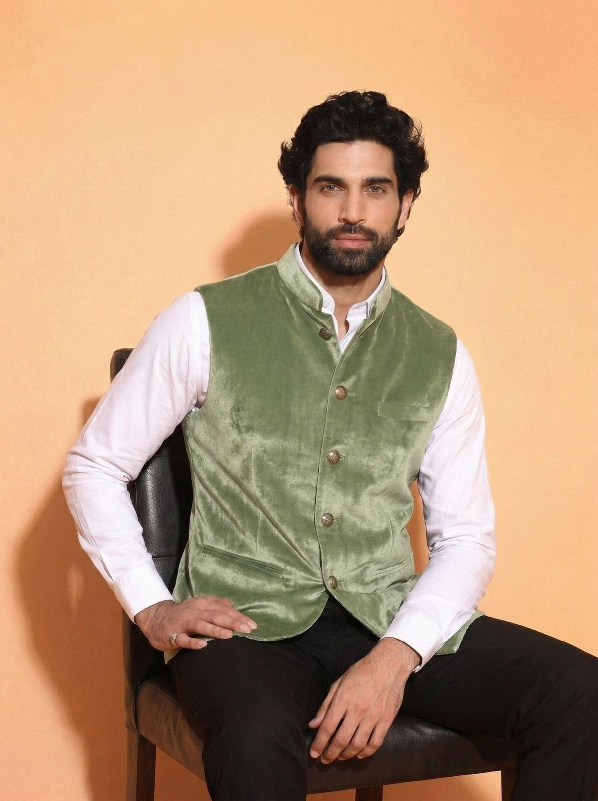 Men's Pista Velvet Nehru Jacket - Jaipuri Crown