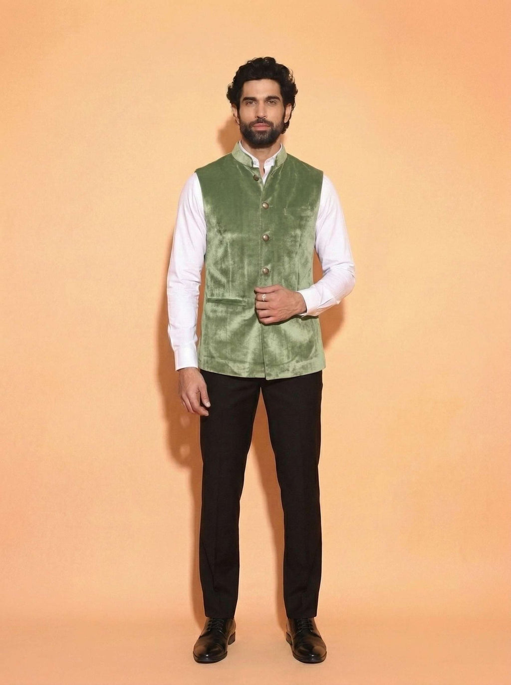 Men's Pista Velvet Nehru Jacket - Jaipuri Crown