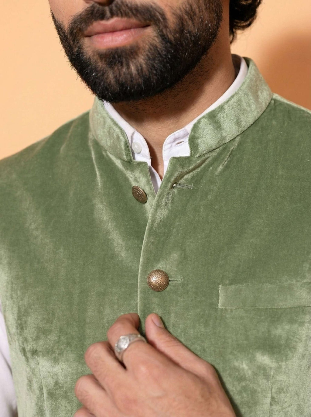 Men's Pista Velvet Nehru Jacket - Jaipuri Crown