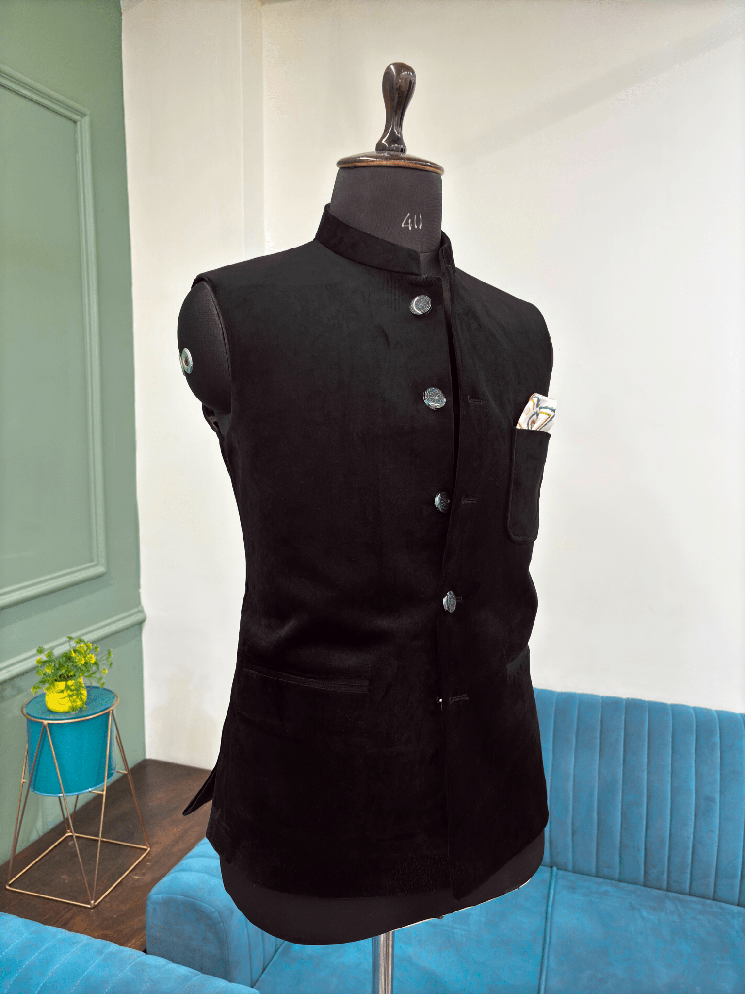 Men's Royal Black Velvet Nehru Jacket - Jaipuri Crown