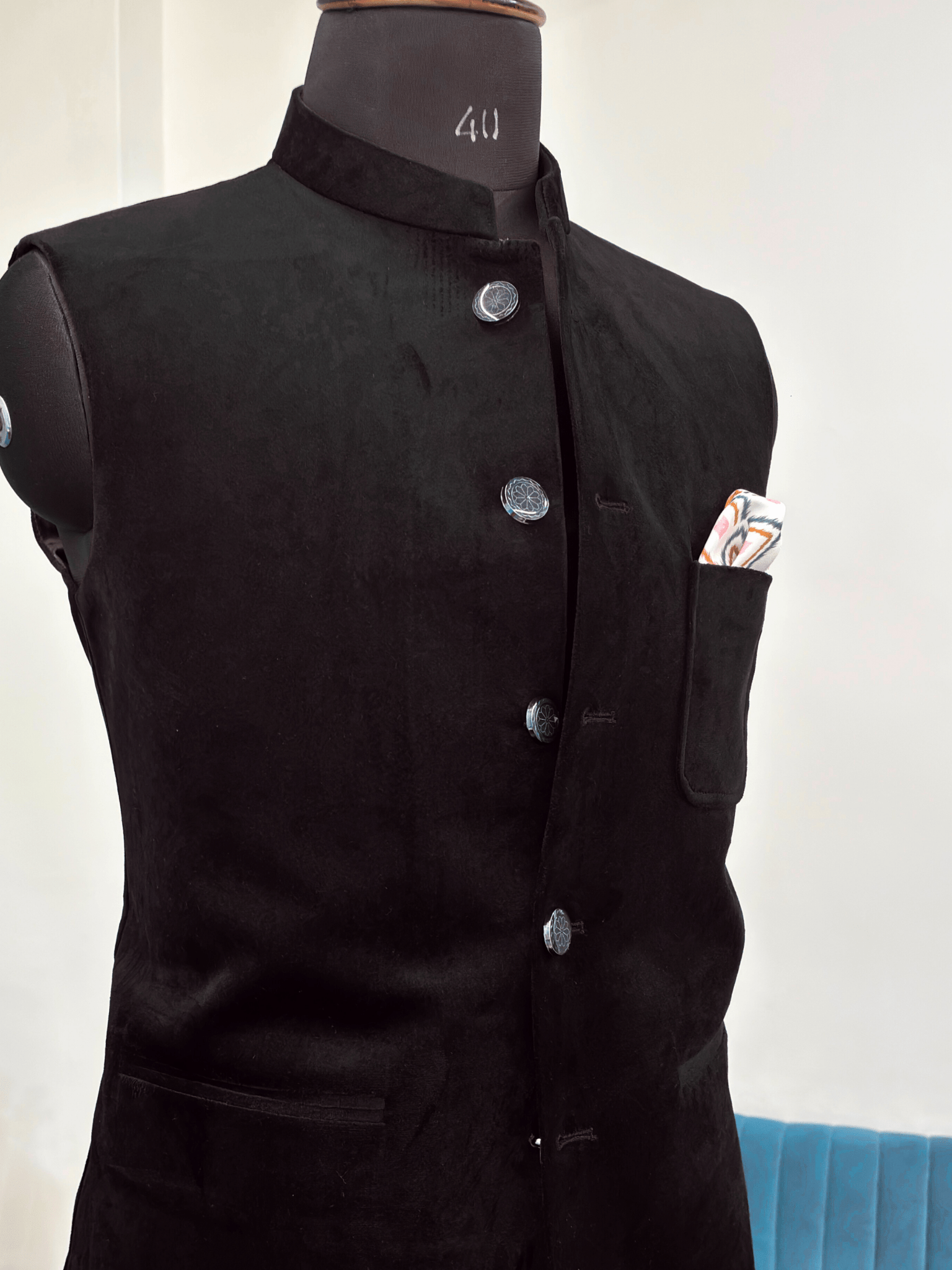 Men's Royal Black Velvet Nehru Jacket - Jaipuri Crown