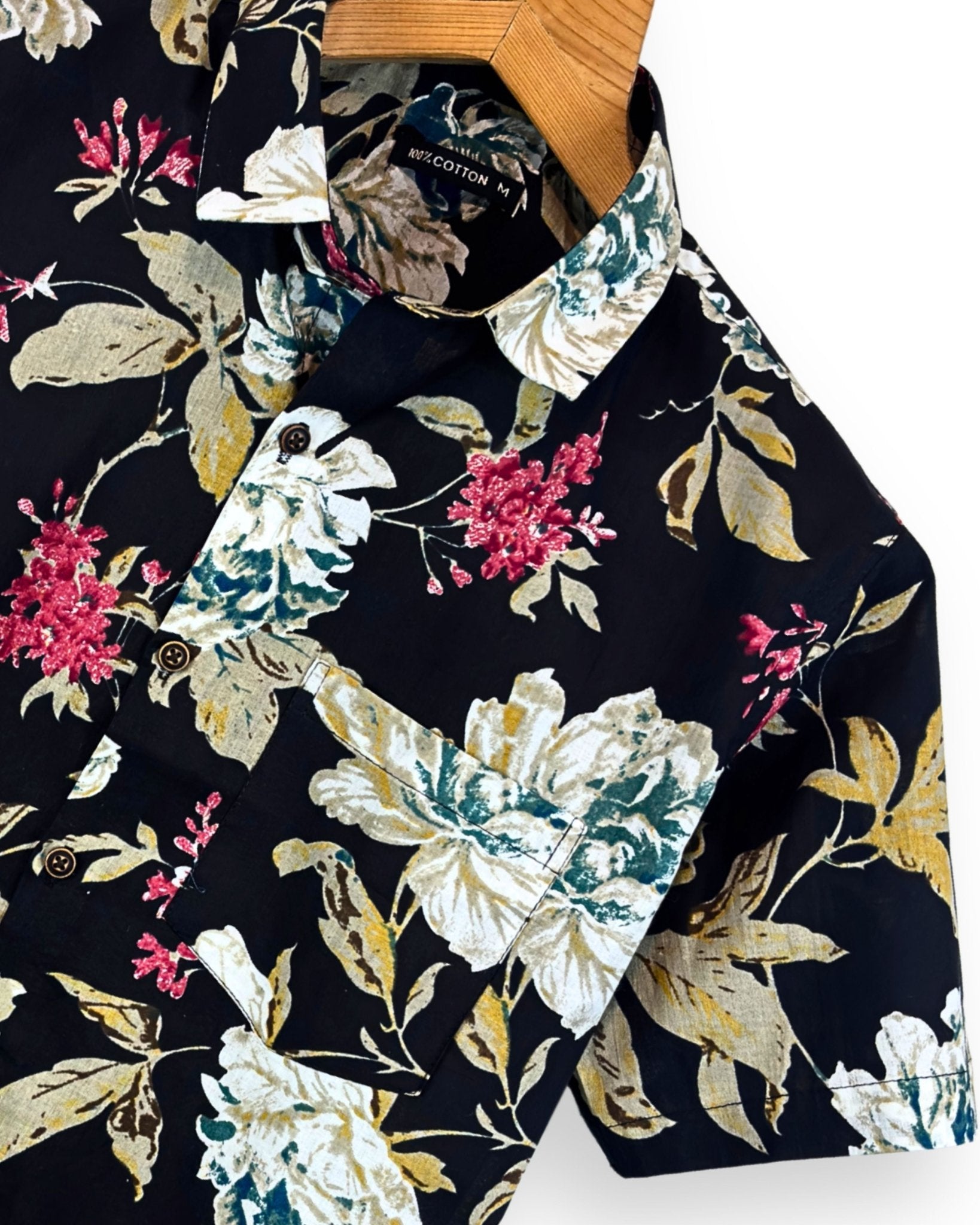 Midnight Bloom – Half Sleeve Cotton Shirt - Jaipuri Crown