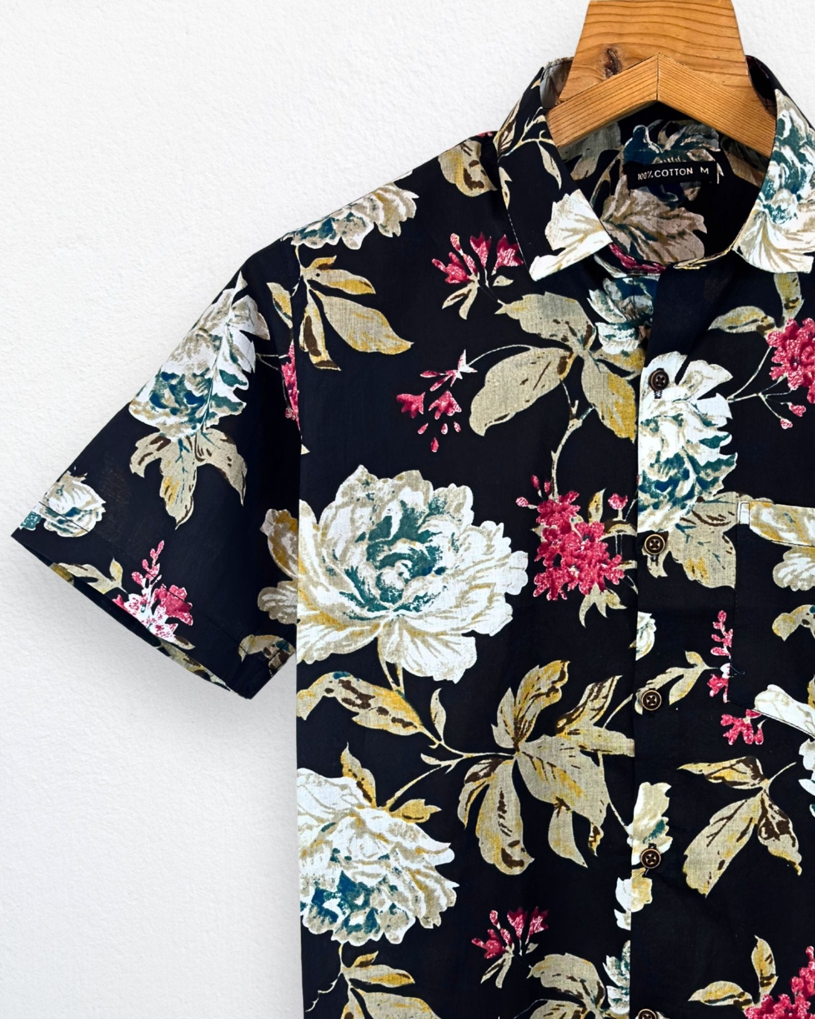 Midnight Bloom – Half Sleeve Cotton Shirt - Jaipuri Crown
