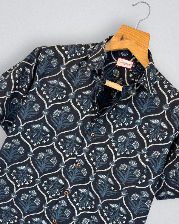 Midnight Bloom – Printed Cotton Half Sleeve - Jaipuri Crown