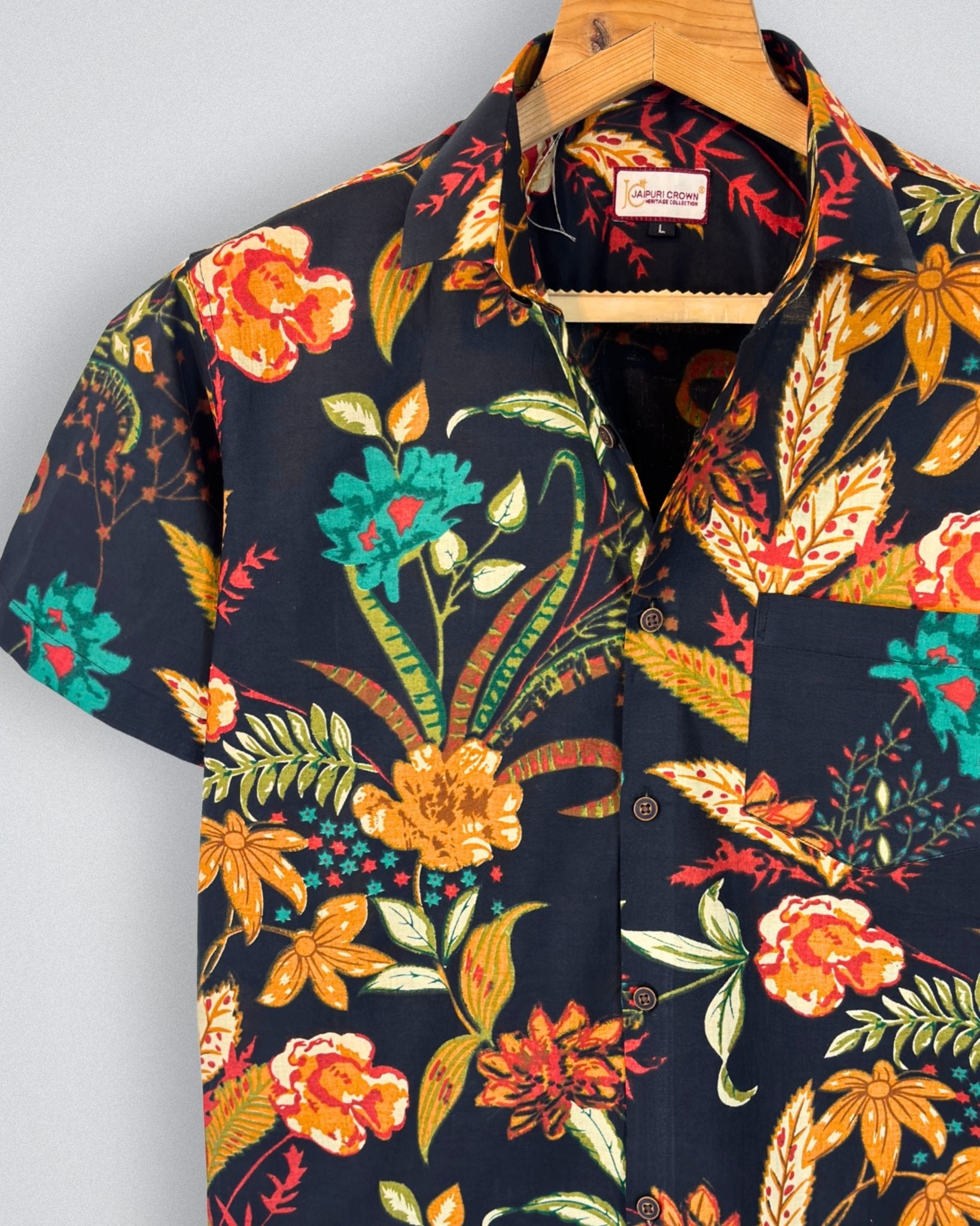 Midnight Flora – Tropical Printed Cotton Half Sleeve - Jaipuri Crown