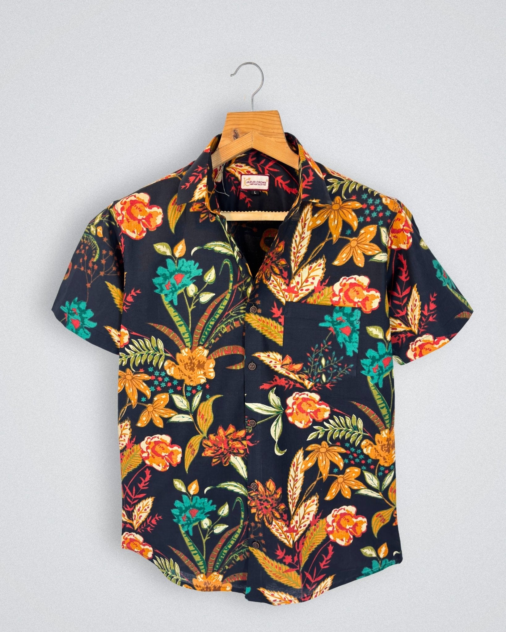 Midnight Flora – Tropical Printed Cotton Half Sleeve - Jaipuri Crown