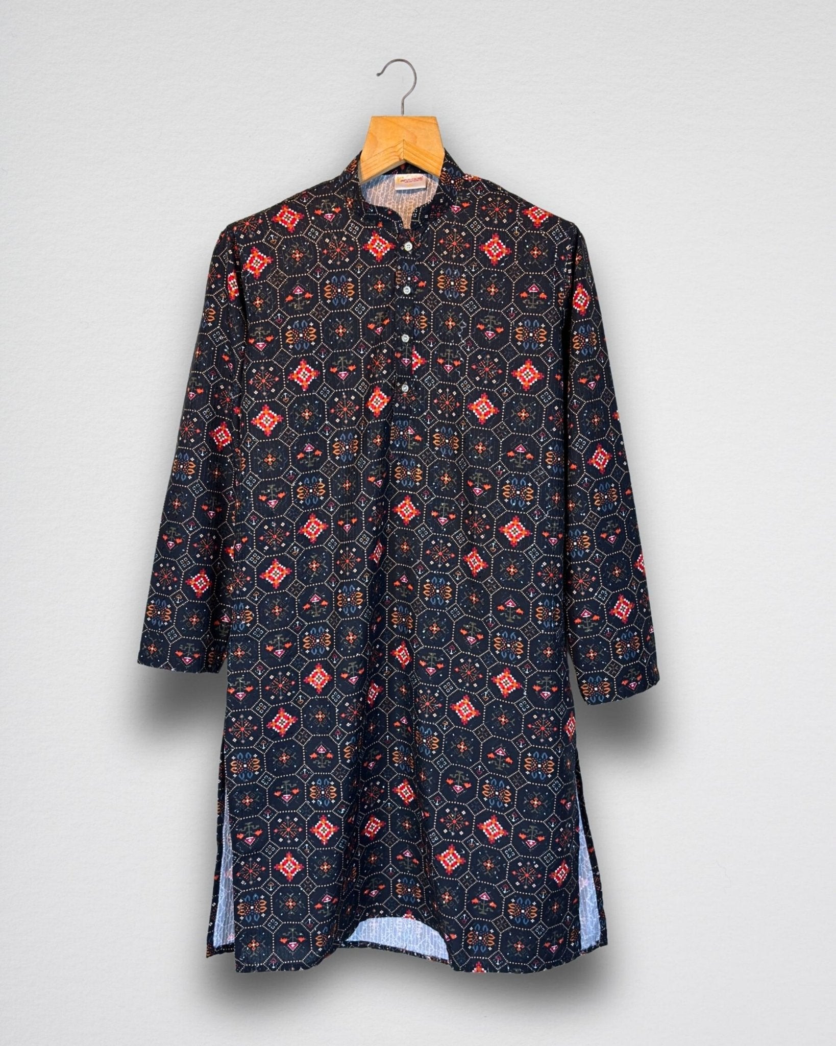 Midnight Octagon – Heritage Print Long Kurta - Jaipuri Crown