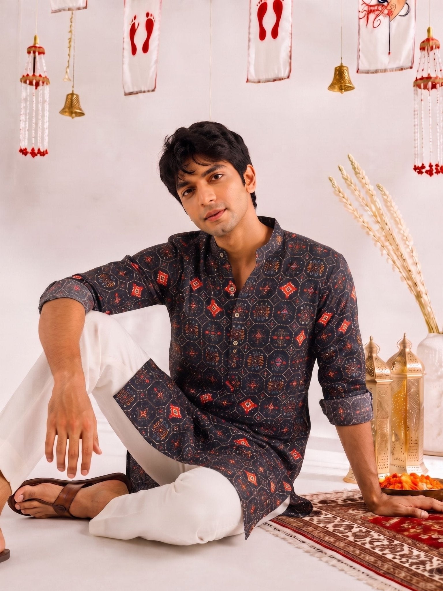 Midnight Octagon – Heritage Print Long Kurta - Jaipuri Crown
