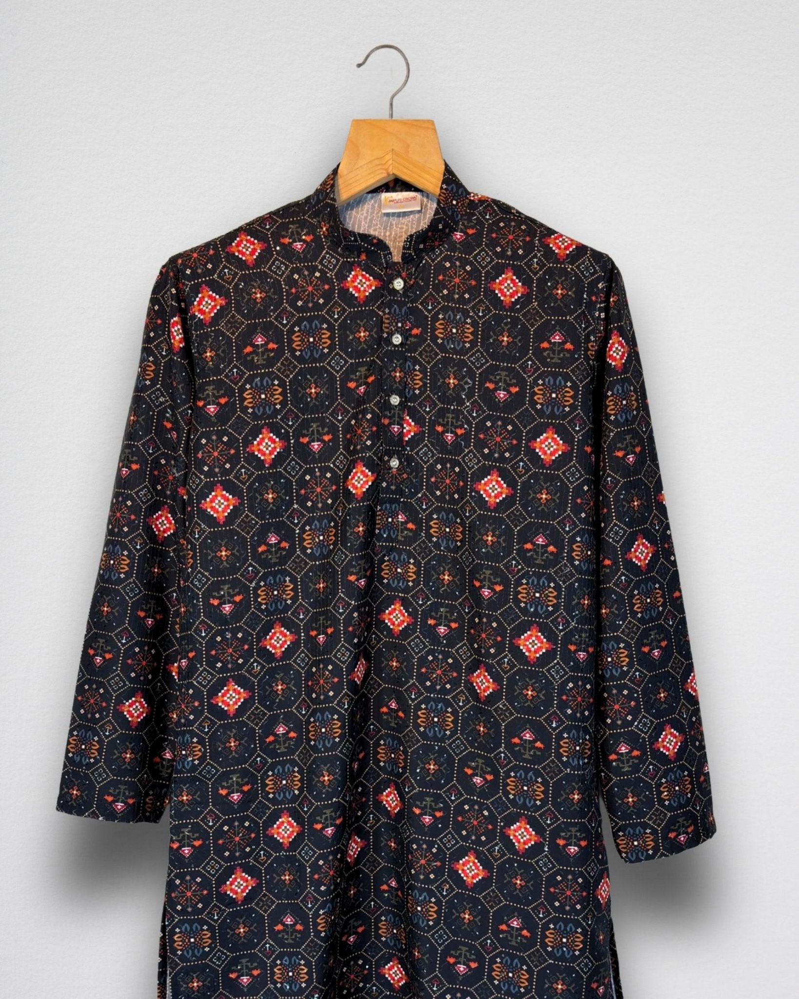 Midnight Octagon – Heritage Print Long Kurta - Jaipuri Crown
