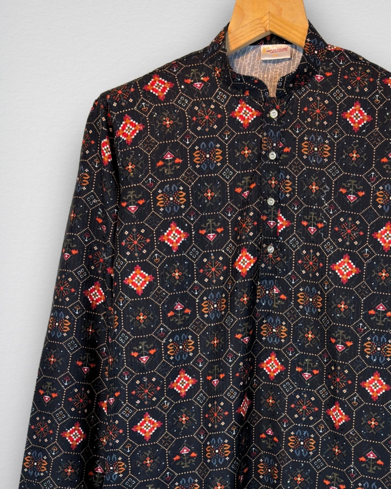 Midnight Octagon – Heritage Print Long Kurta - Jaipuri Crown