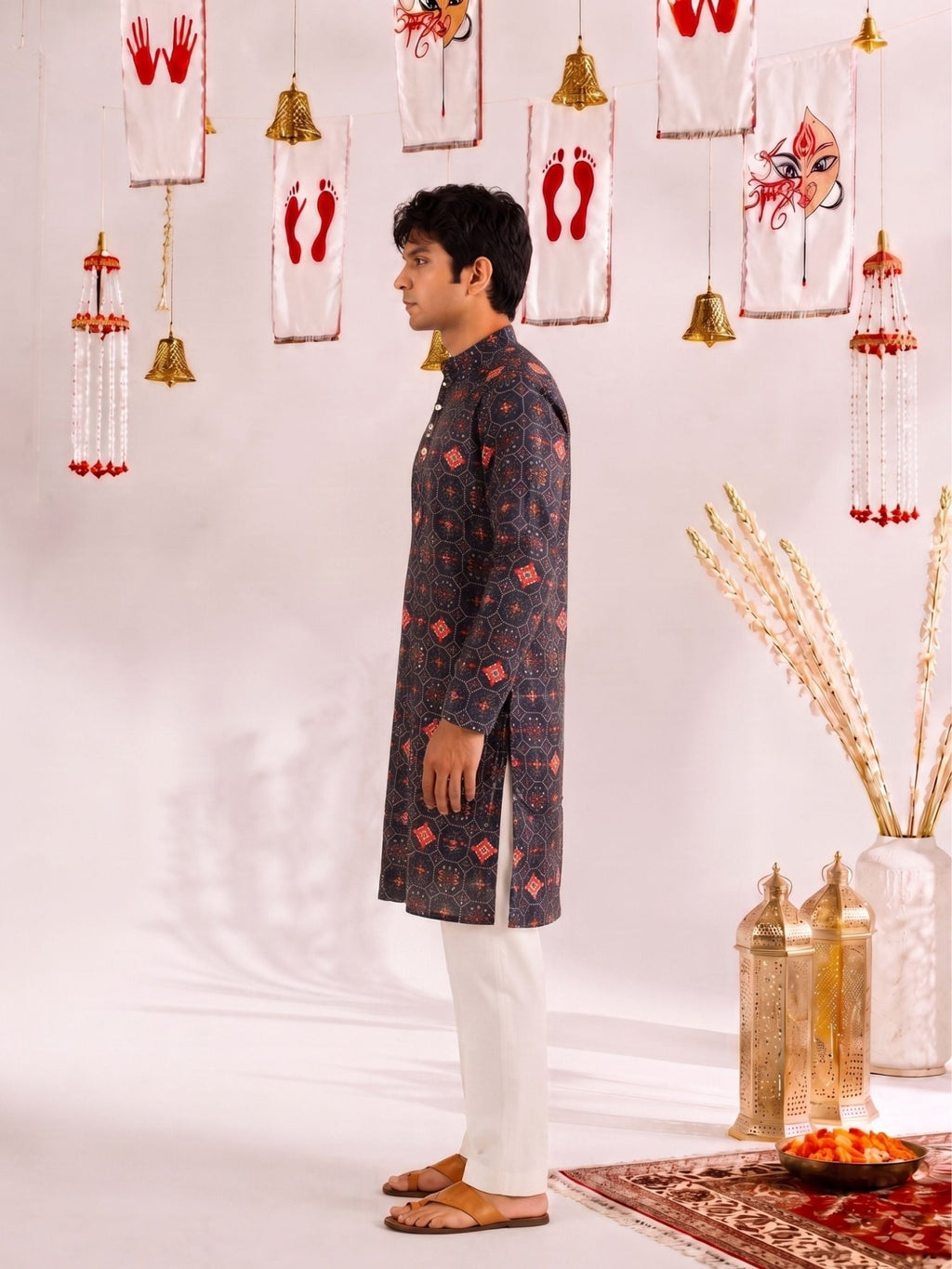 Midnight Octagon – Heritage Print Long Kurta - Jaipuri Crown