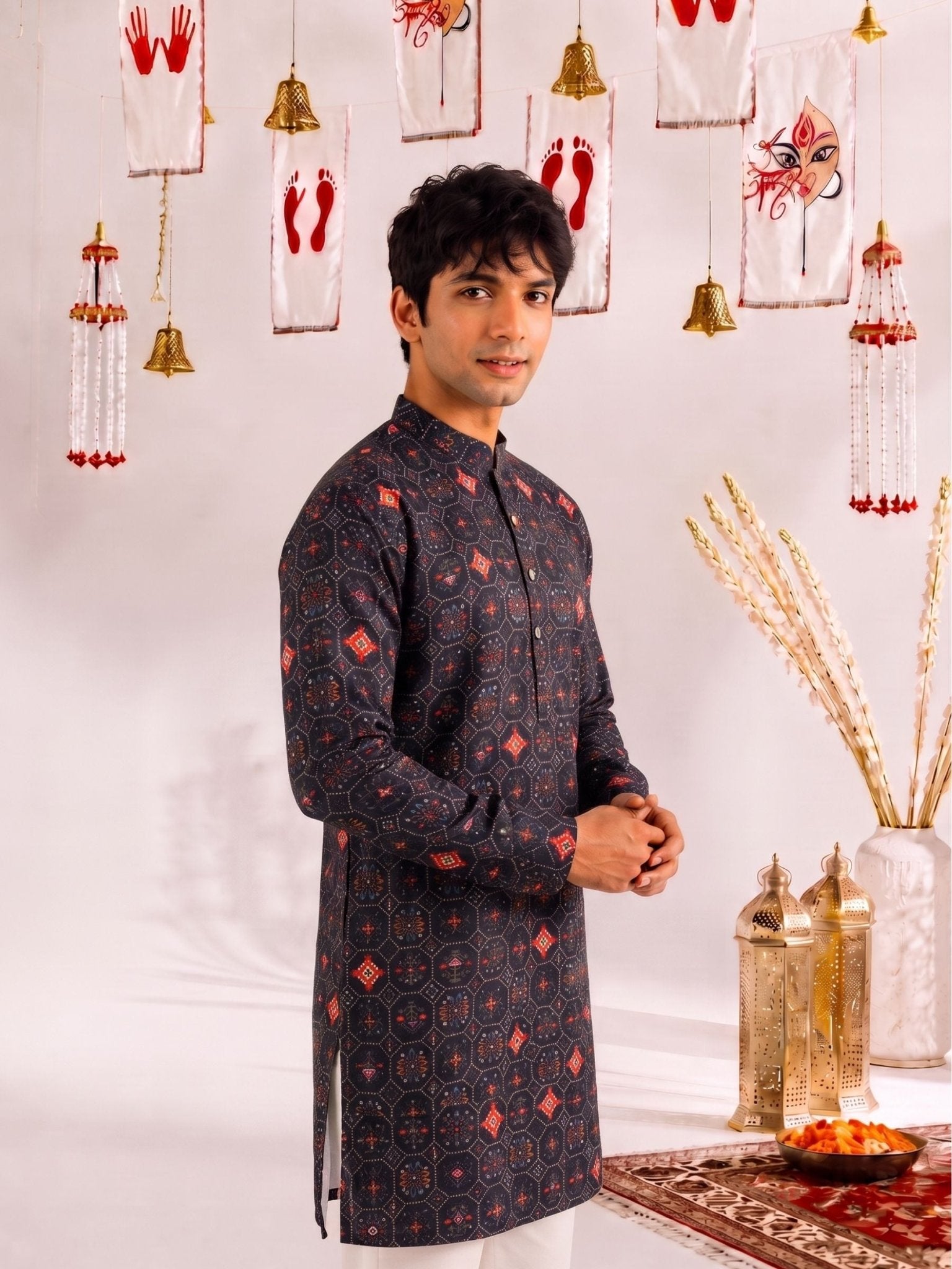 Midnight Octagon – Heritage Print Long Kurta - Jaipuri Crown
