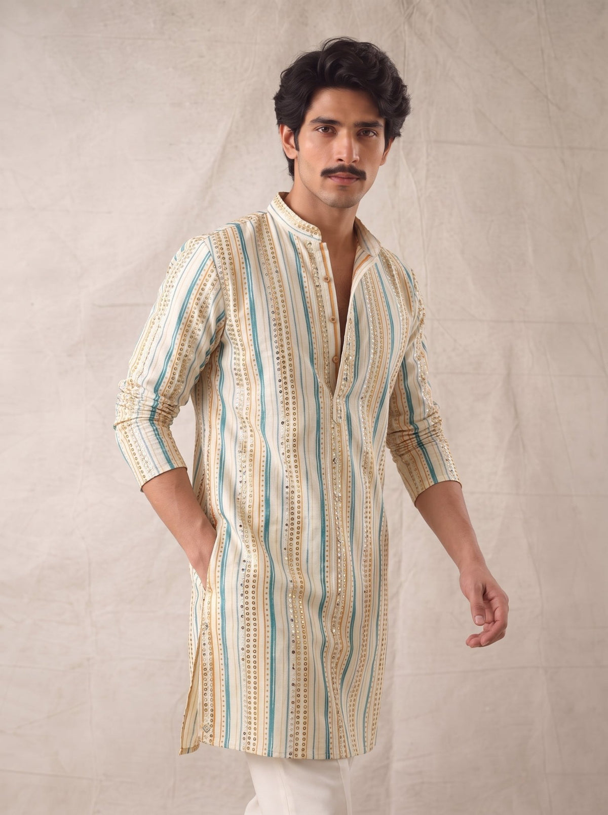 Mirrored Opulence Mirror Work Kurta - Jaipuri Crown