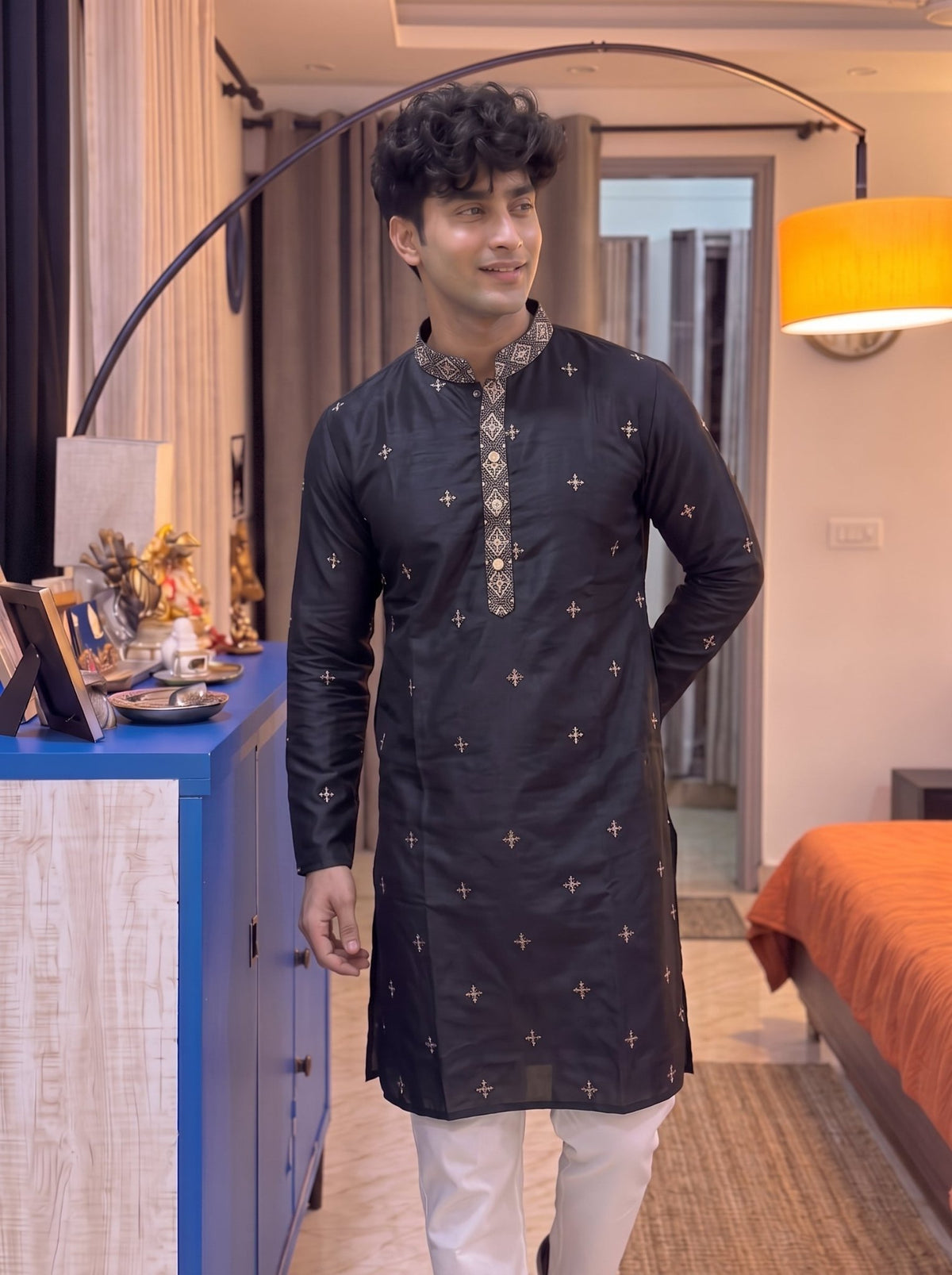 Modern Black Plan Long Kurta - Jaipuri Crown