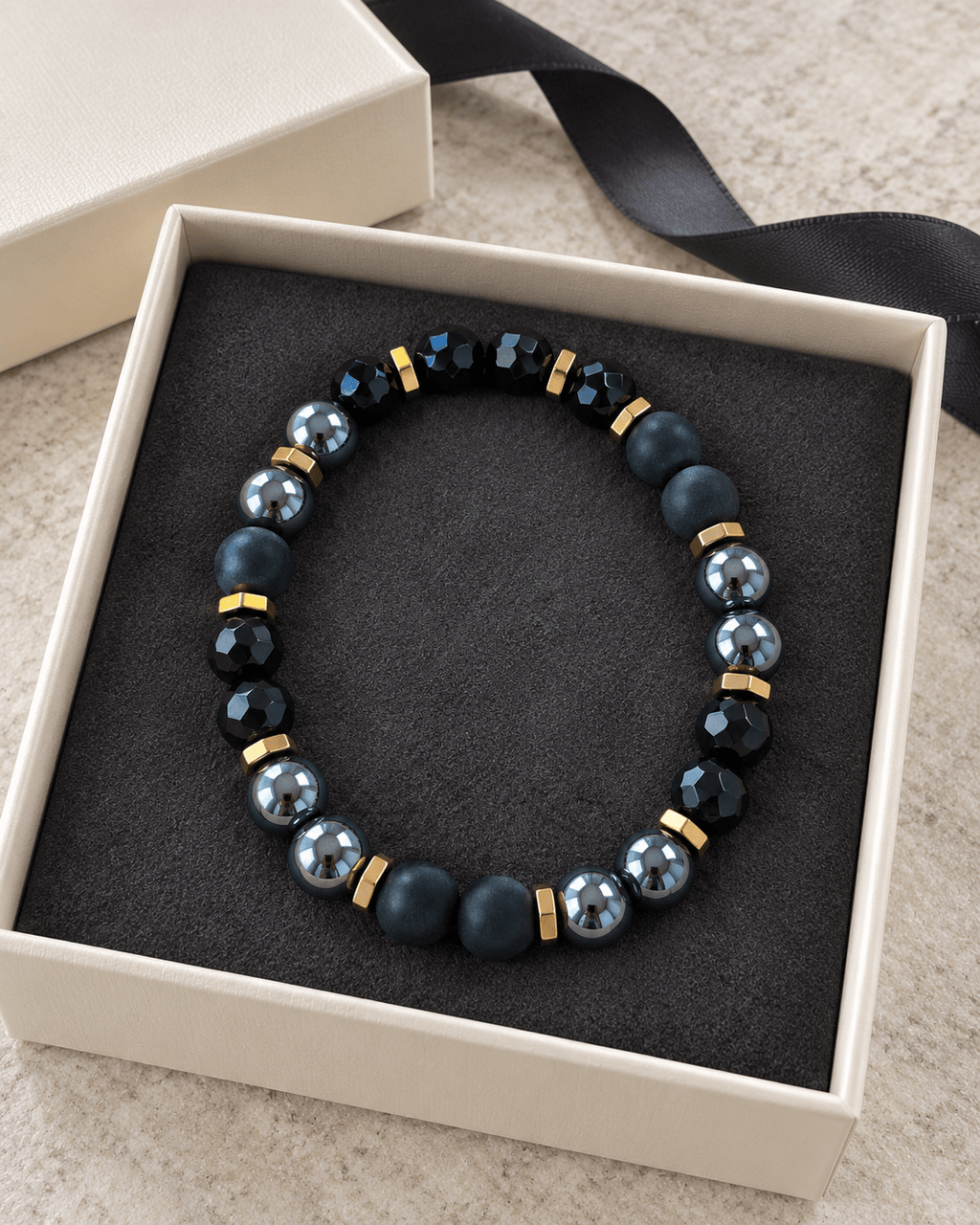 Modern Gunmetal & Gold Beaded Men's Jewellery - Jaipuri Crown