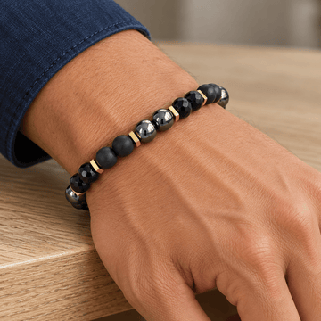 Modern Gunmetal & Gold Beaded Men's Jewellery - Jaipuri Crown