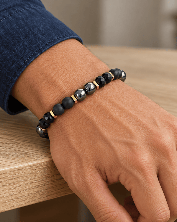 Modern Gunmetal & Gold Beaded Men's Jewellery - Jaipuri Crown