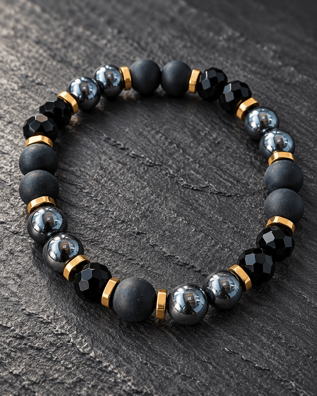 Modern Gunmetal & Gold Beaded Men's Jewellery - Jaipuri Crown
