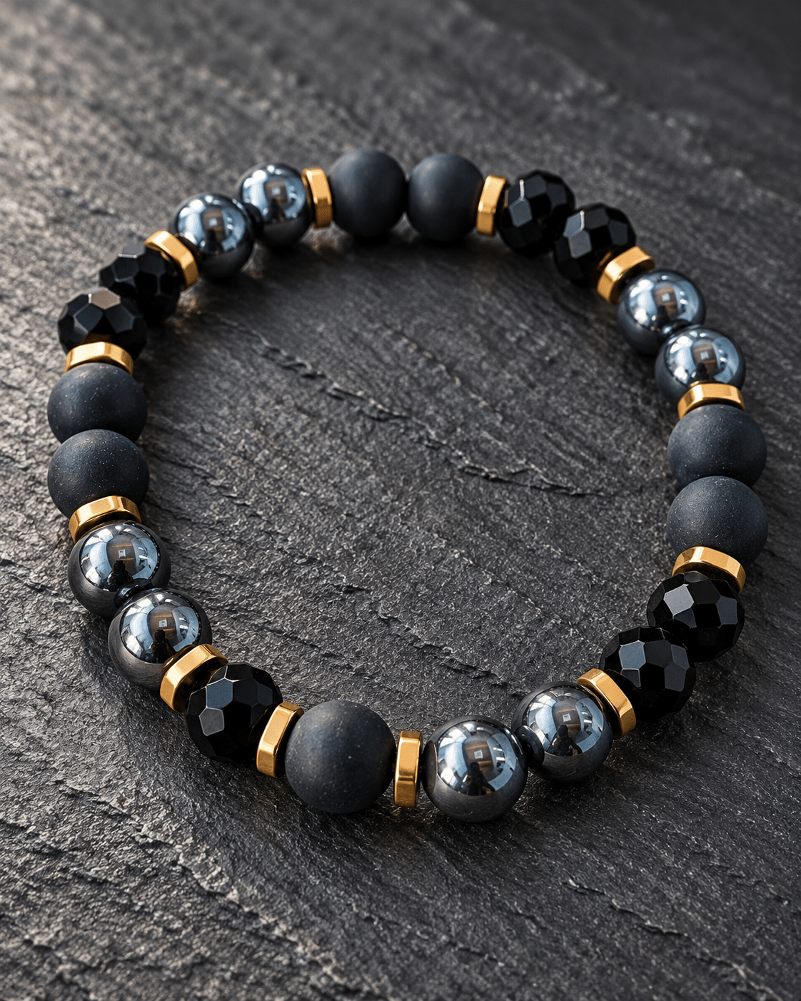 Modern Gunmetal & Gold Beaded Men's Jewellery - Jaipuri Crown