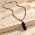 Modern Men's Jewellery: Silver Chain with Black Pendant - Jaipuri Crown