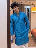 Modern Plan Long Kurta in Vibrant Blue - Jaipuri Crown