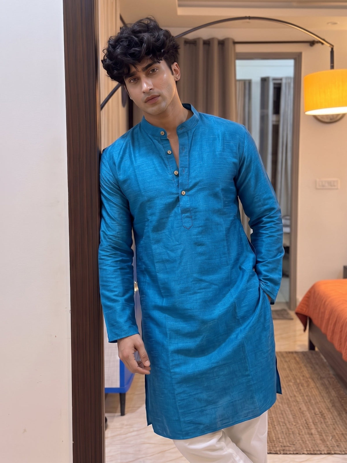 Modern Plan Long Kurta in Vibrant Blue - Jaipuri Crown