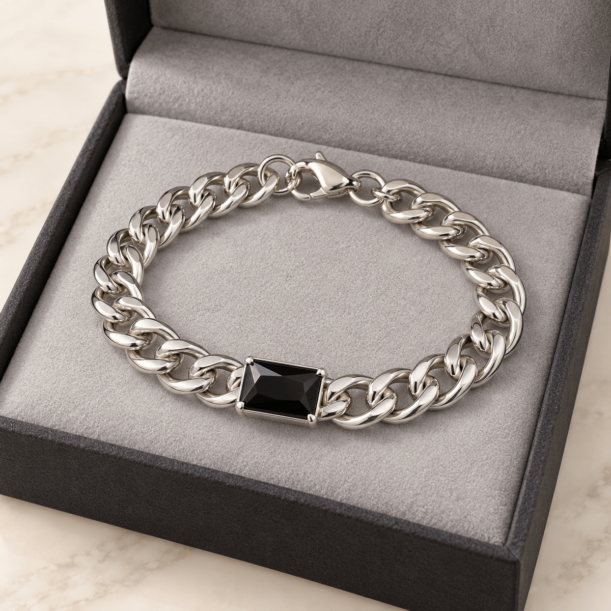 Modern Polished Silver Men's Jewellery Bracelet - Jaipuri Crown