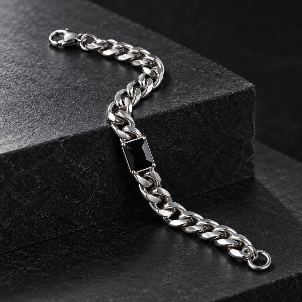 Modern Polished Silver Men's Jewellery Bracelet - Jaipuri Crown