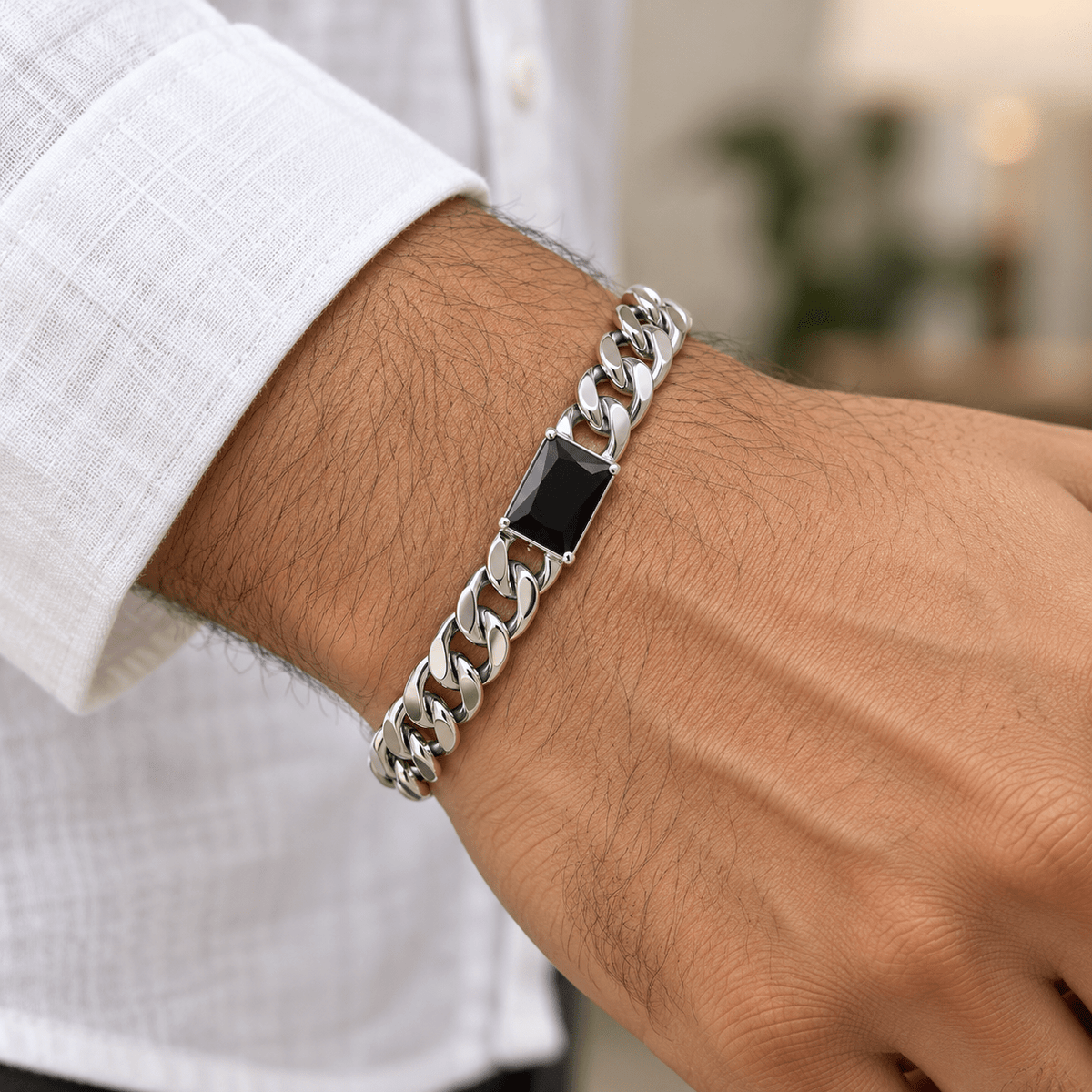 Modern Polished Silver Men's Jewellery Bracelet - Jaipuri Crown