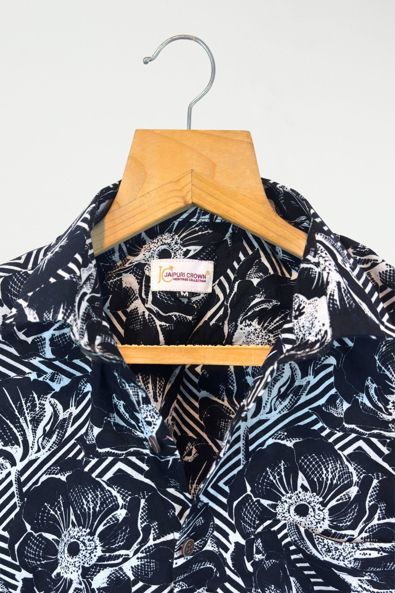 Monochrome Bloom – Half Sleeve Cotton Shirt - Jaipuri Crown
