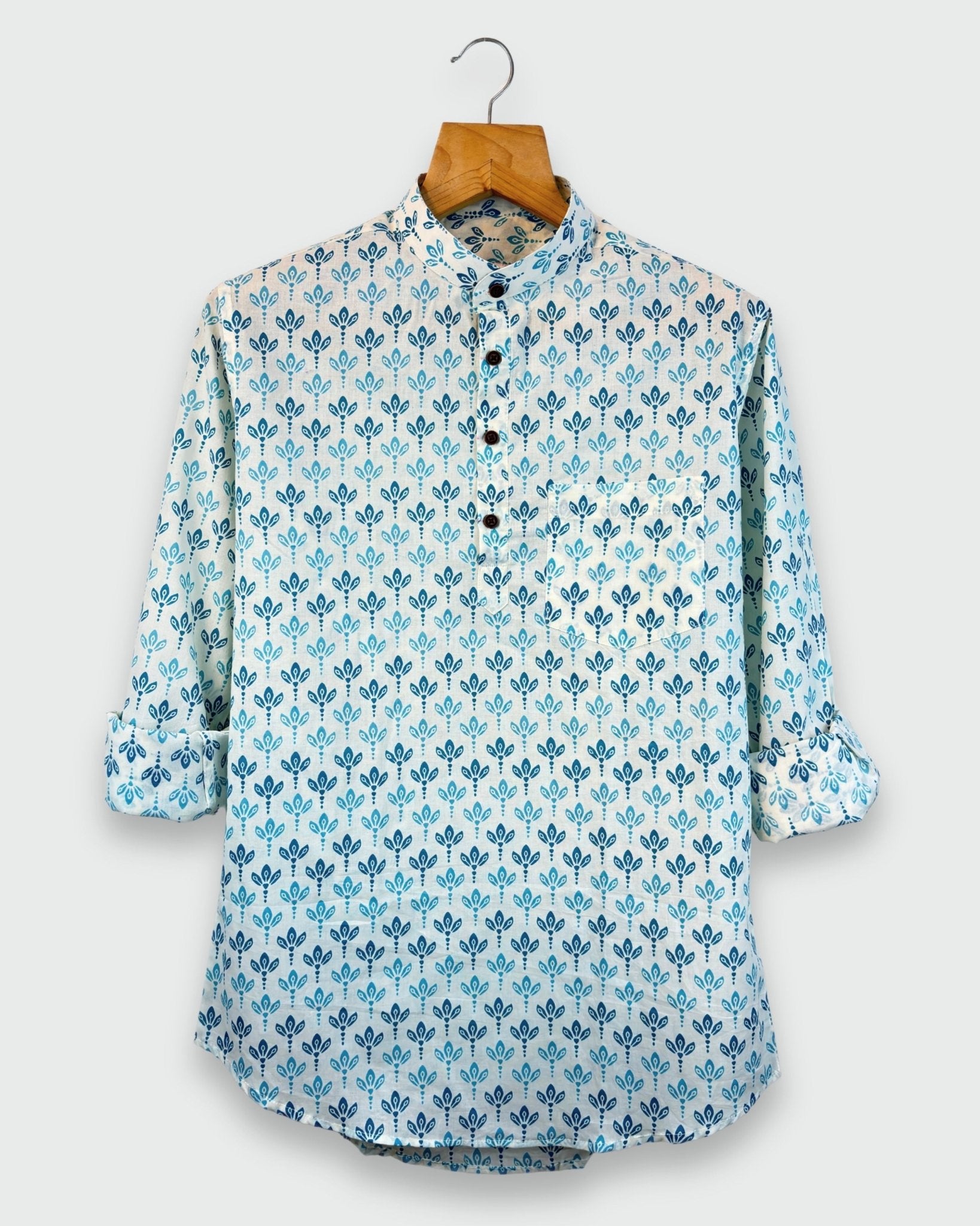 Monsoon Buds – Handprinted Short Kurta - Jaipuri Crown