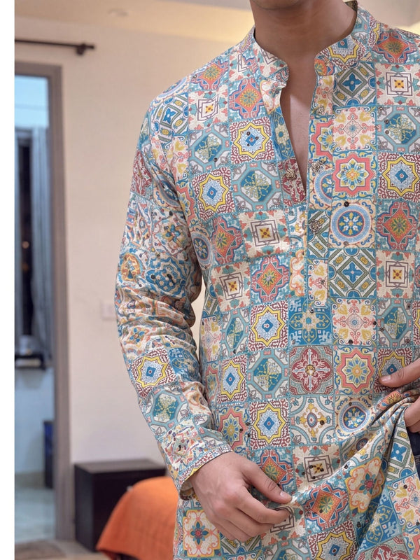 Multicolor Geometric – Printed Long Kurta - Jaipuri Crown
