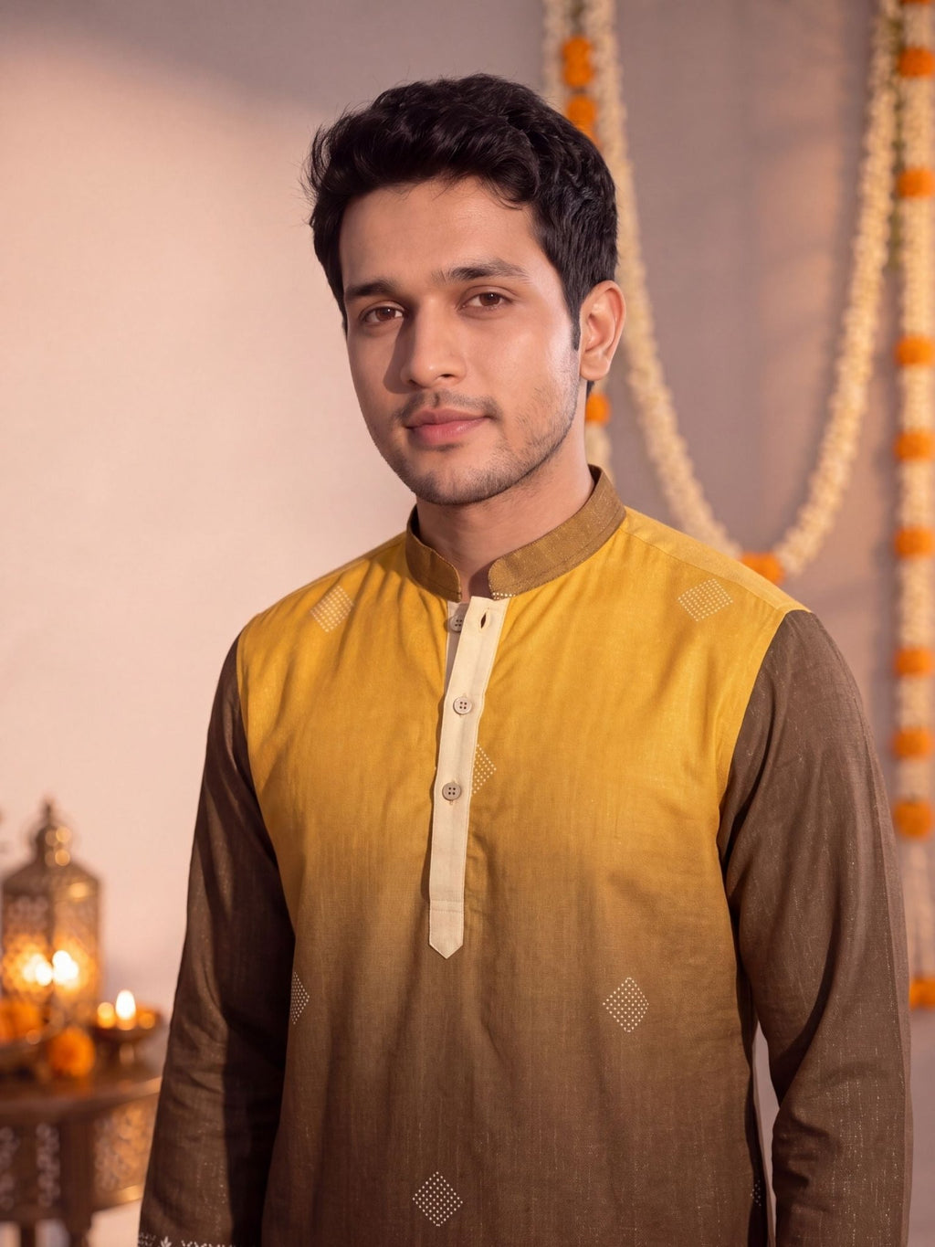 Mustard Ombre – Slub Printed Long Kurta - Jaipuri Crown