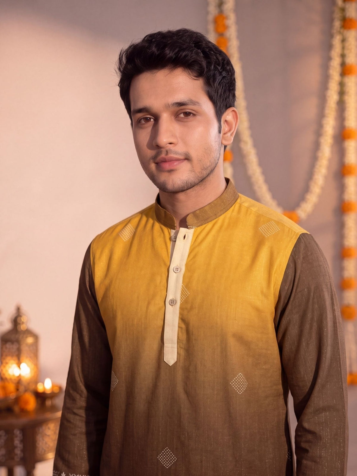 Mustard Ombre – Slub Printed Long Kurta - Jaipuri Crown