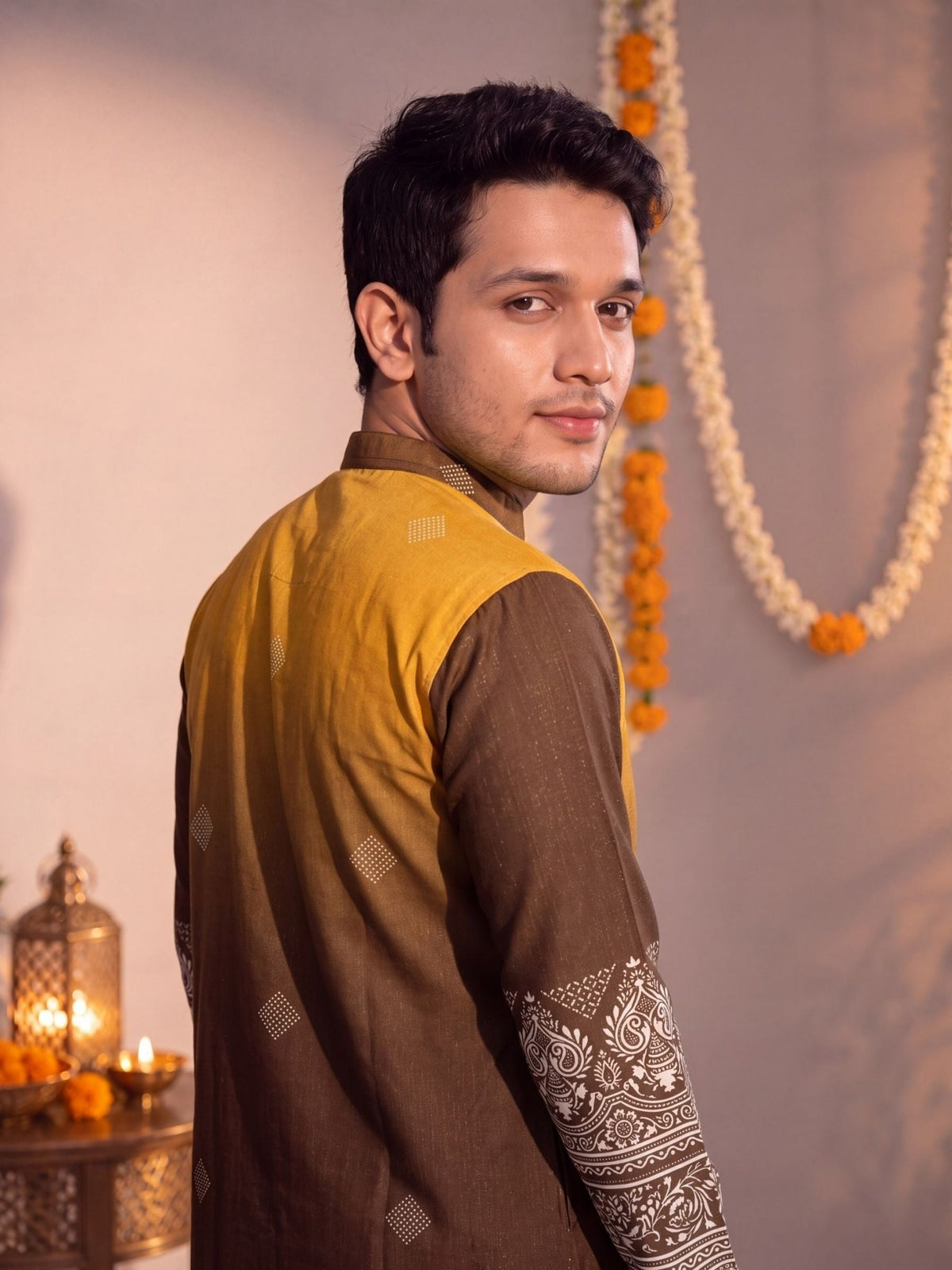 Mustard Ombre – Slub Printed Long Kurta - Jaipuri Crown