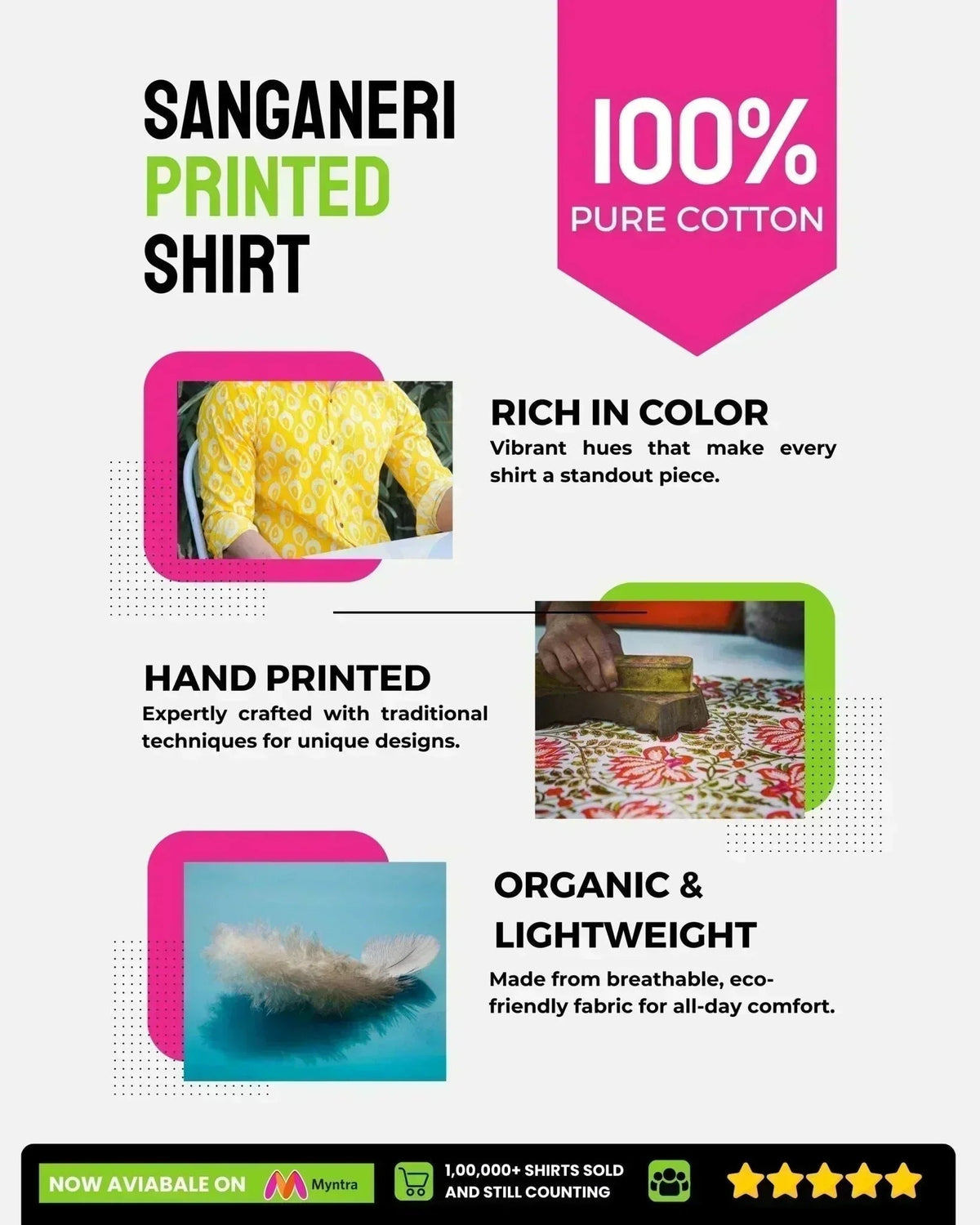 Nature's Touch – Printed Cotton Short Kurta - Jaipuri Crown