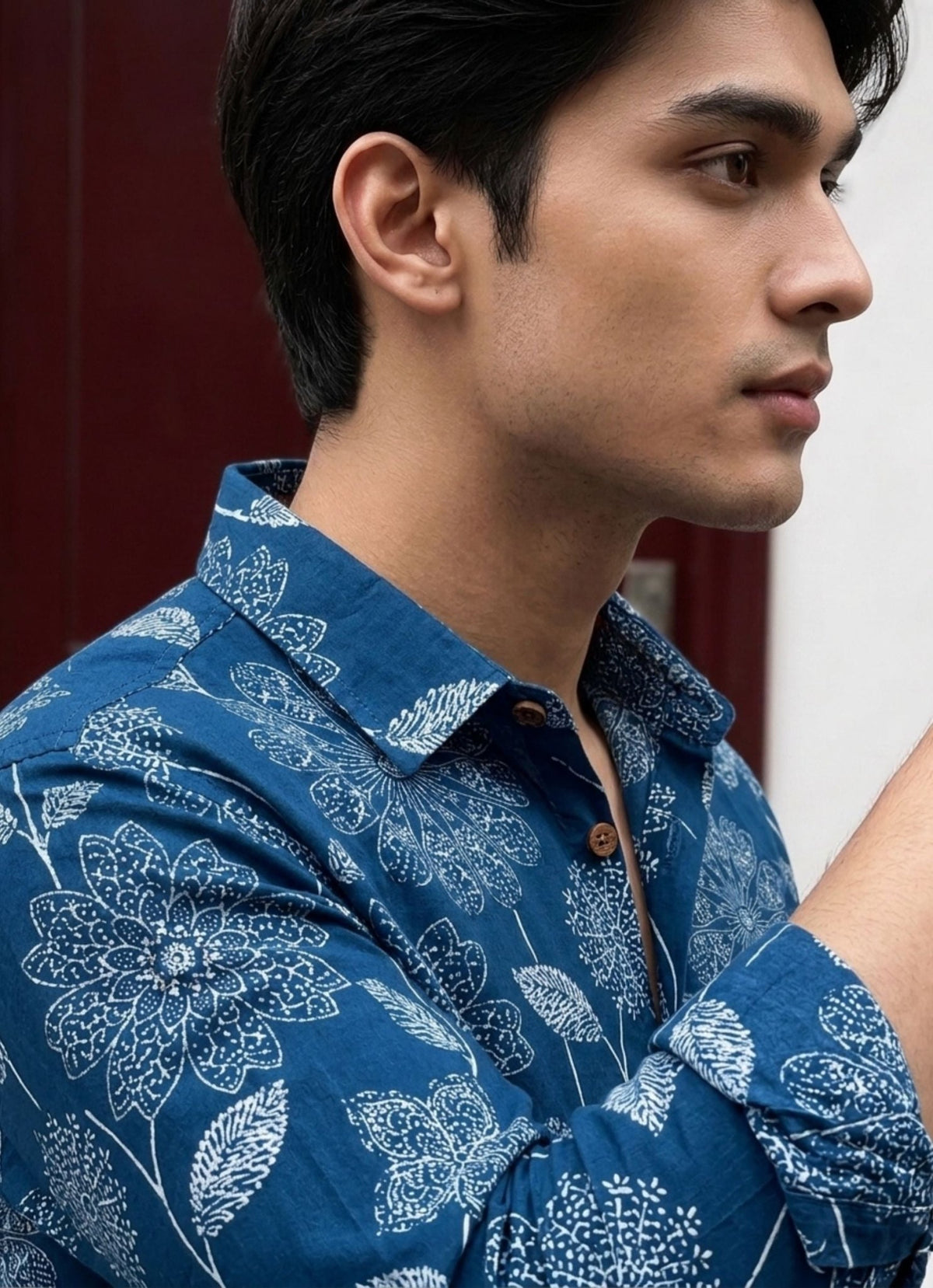 Navy Bloom – Printed Cotton Full Sleeve Shirt - Jaipuri Crown